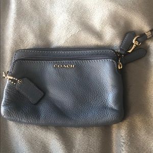 Small Blue genuine leather Coach wristlet